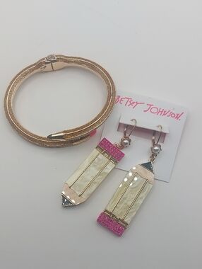 Betsey Johnson Pencil Drop Earrings and Pencil Hinge Bracelet